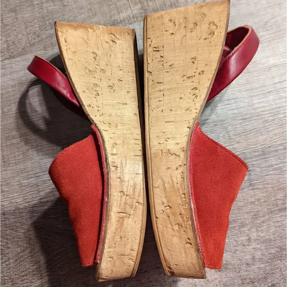 Free people red suede and cork wedge espadrilles made in Spain sz 40 euc